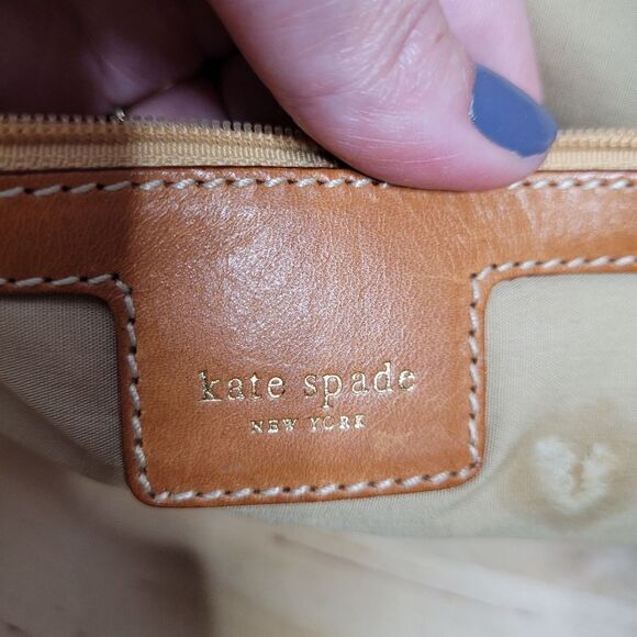 KATE SPADE orange sherbet leather trim raffia wood bottom shoulder bag purse - Picture 11 of 15